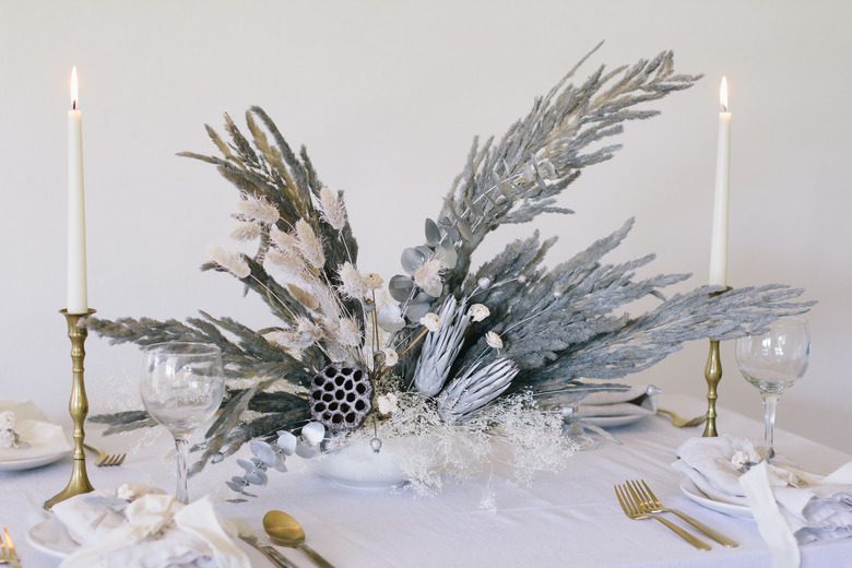 Silver pampas centerpiece for holiday table