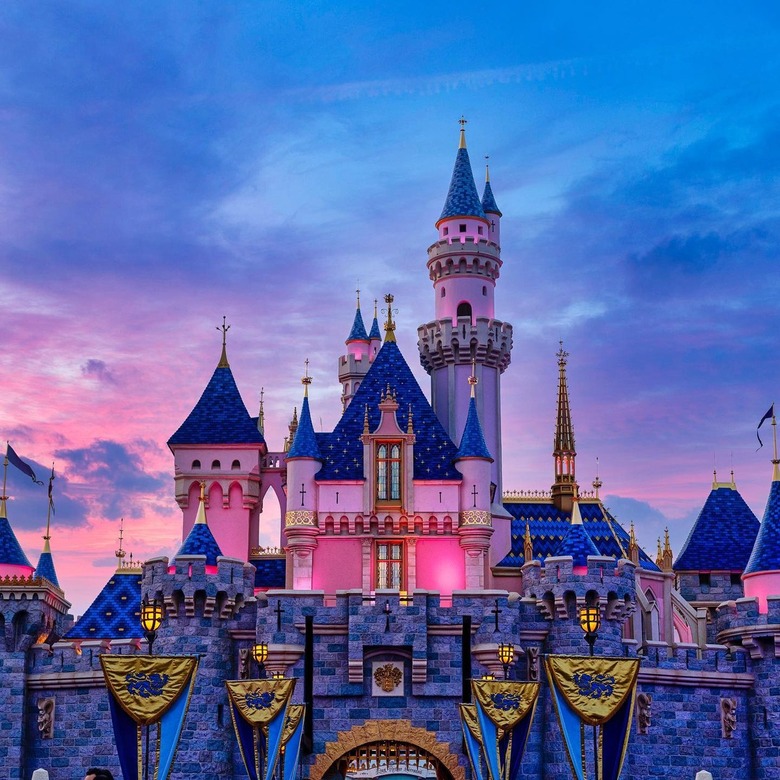 Disney castle with cotton candy skies