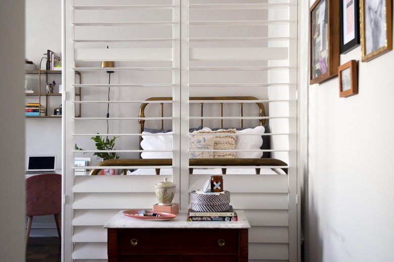 plantation shutters in studio apartment