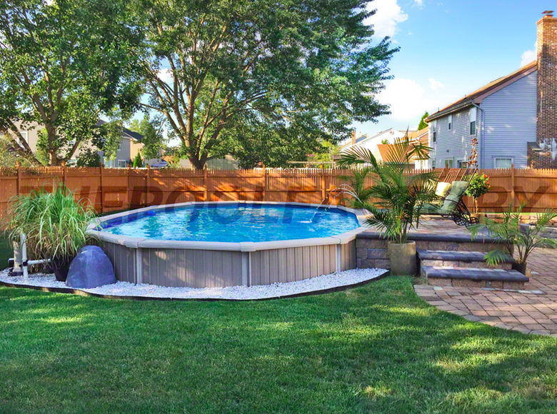 An above-ground swimming pool