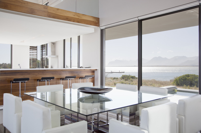 Modern dining room overlooking patio