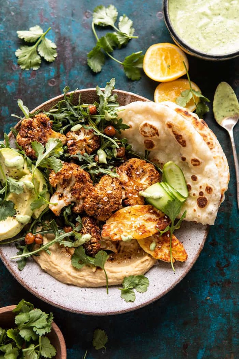 Cauliflower Shawarma With Green Tahini and Fried Haloumi