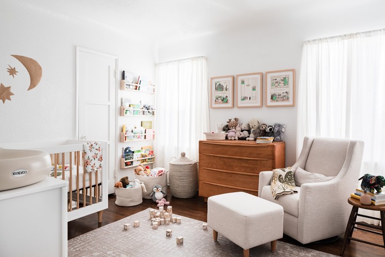 Toy storage options in gender neutral nursery