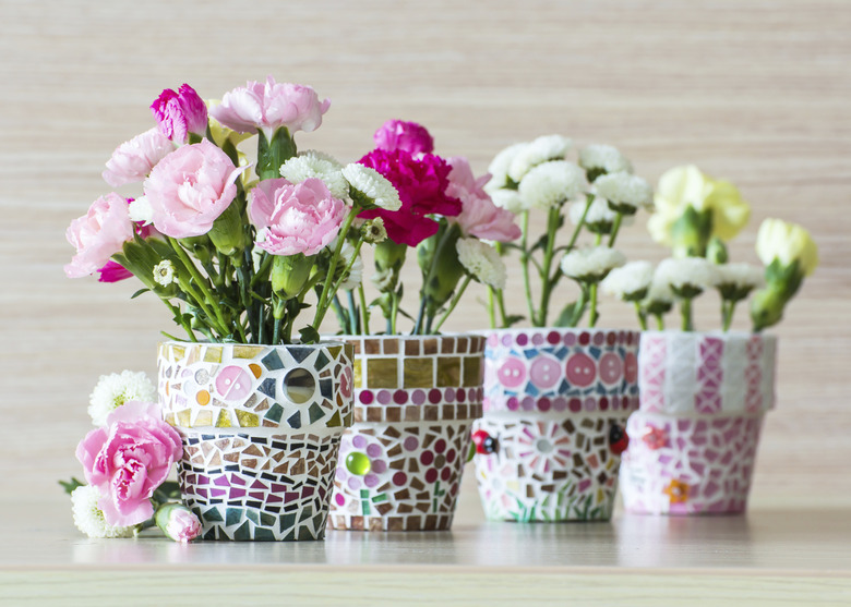 Carnation in mosaic flower pot