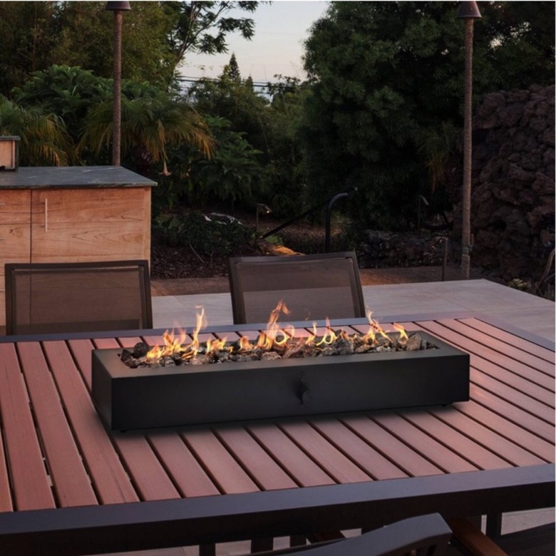 rectangular fire pit on table