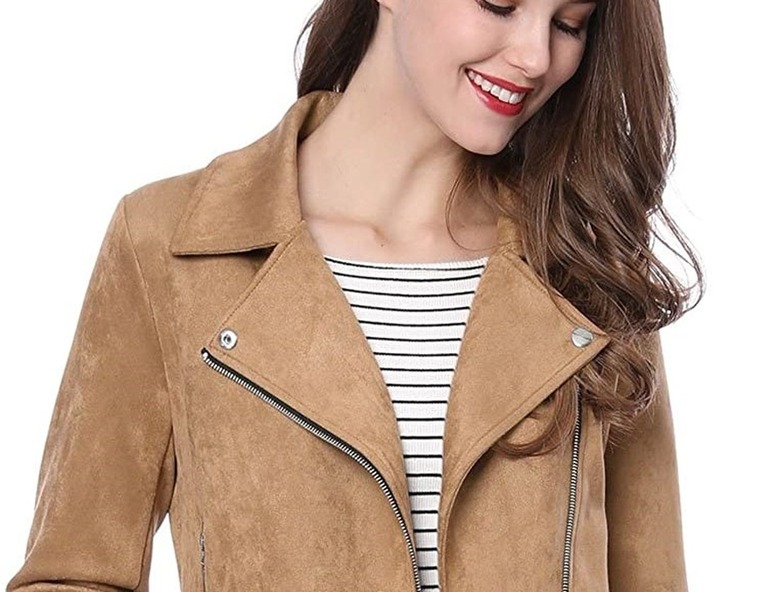 Zip-up faux suede biker moto jacket.