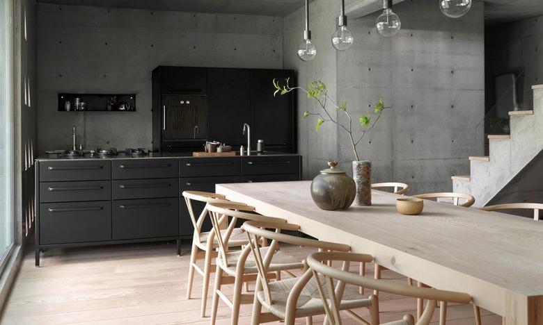 industrial kitchen with black cabines