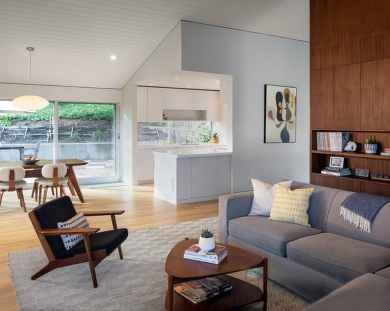 midcentury living room with chair and sofa