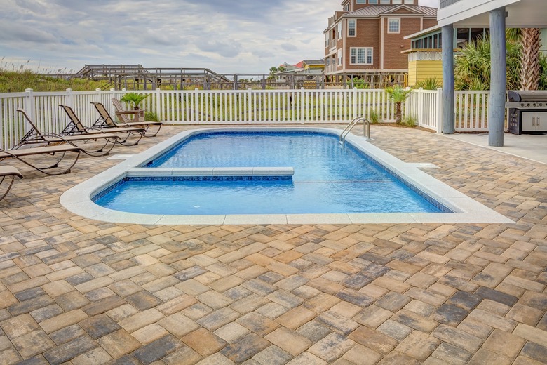 Backyard pool in summer.