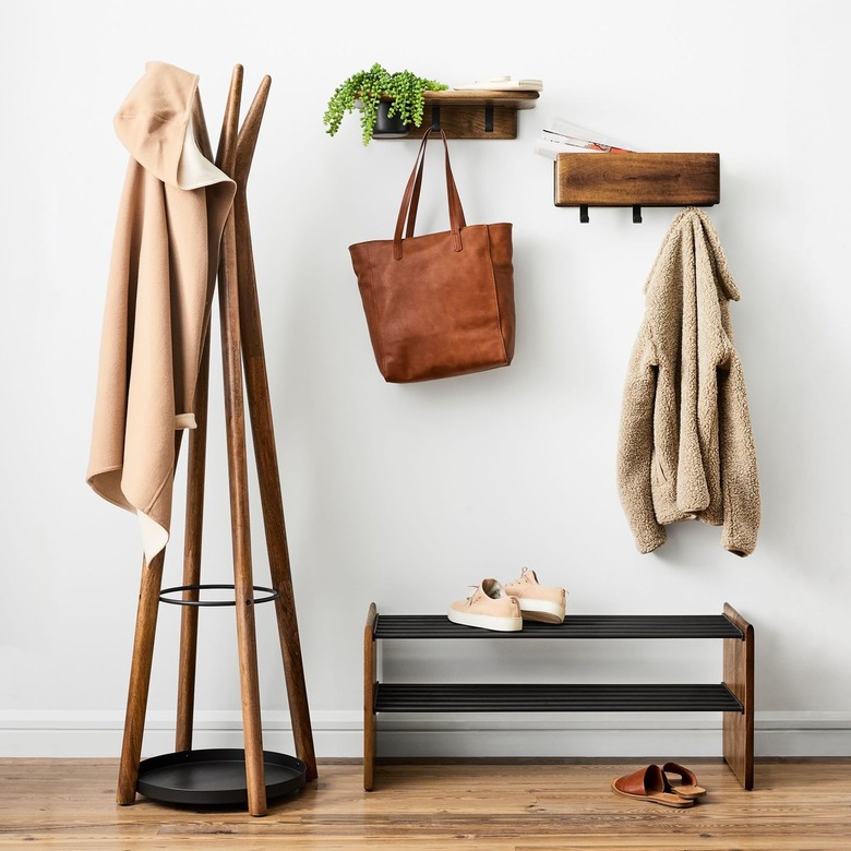 midcentury modern coat rack with wall hooks