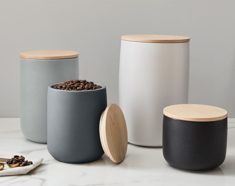 ceramic food storage containers with wood lids