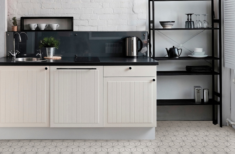 Peel-and-stick vinyl flooring in a kitchen