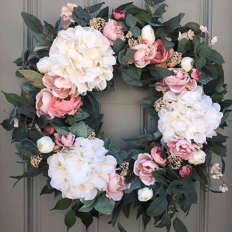 spring wreath with roses and peonies