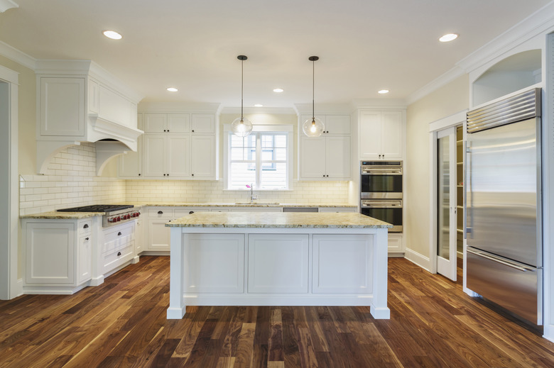 Island and counters in luxury kitchen