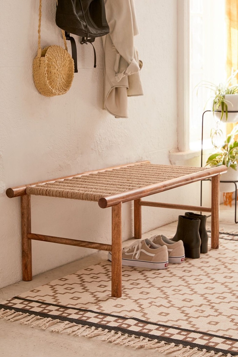 woven Hallway Benches with rug from urban outfitters