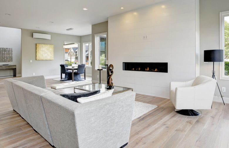 Living room with gas fireplace.