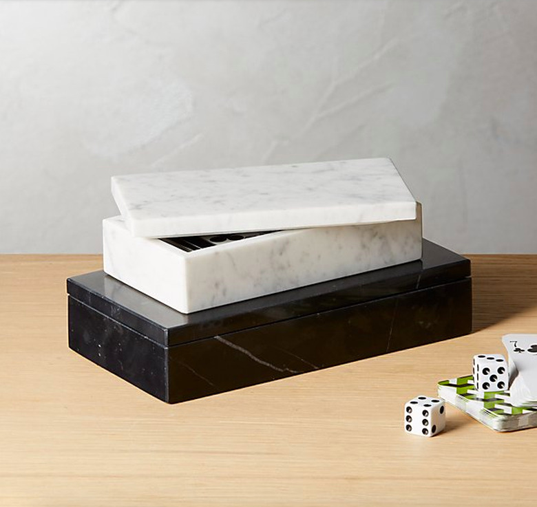 cb2 black marble box