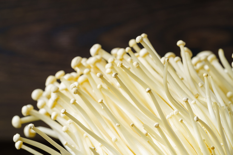 Enoki mushrooms.