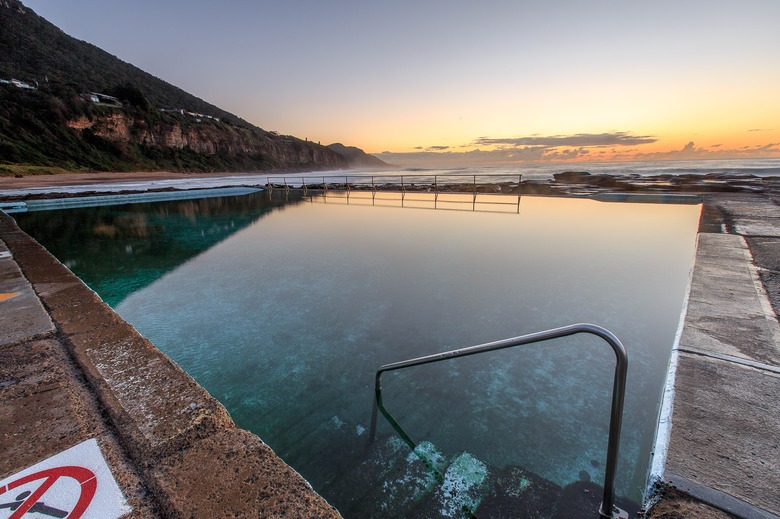 Swimming pool in the setting sun.