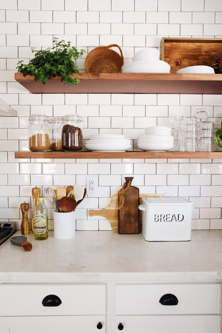 open shelving in kitchen