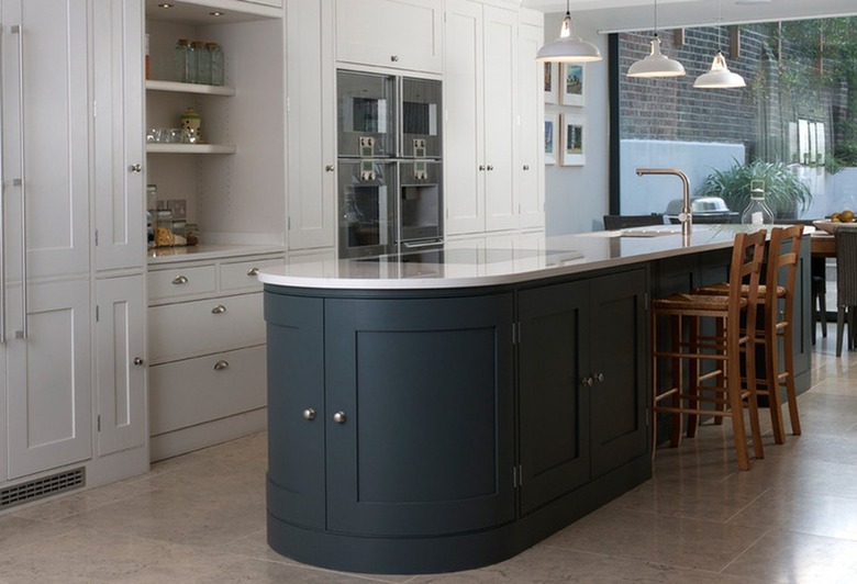 oval-shaped black kitchen island