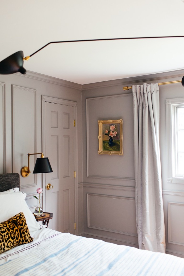 paneled master bedroom with lavender traditional bedroom color schemes