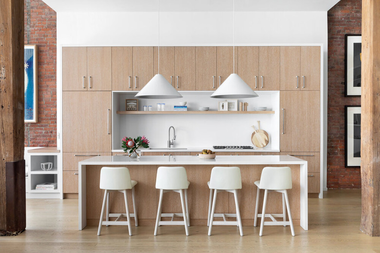 modern kitchen with wood island