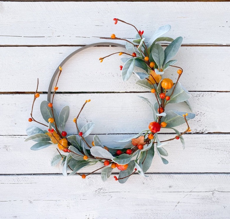 Sage lambs ear and red berries hoop wreath