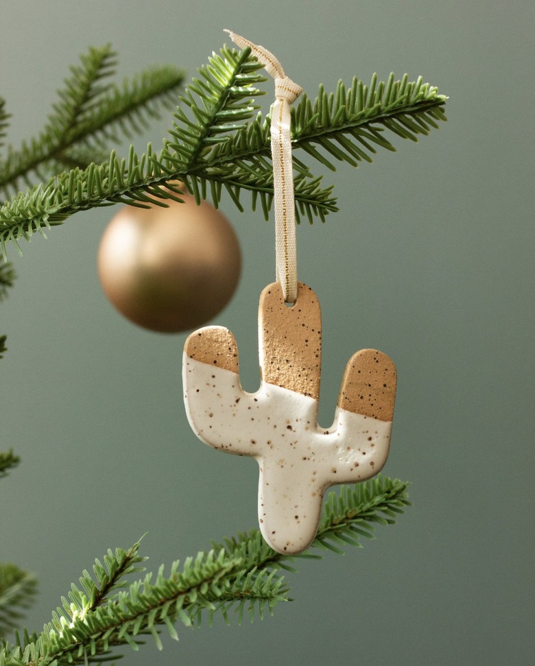 speckled cactus ceramic ornament