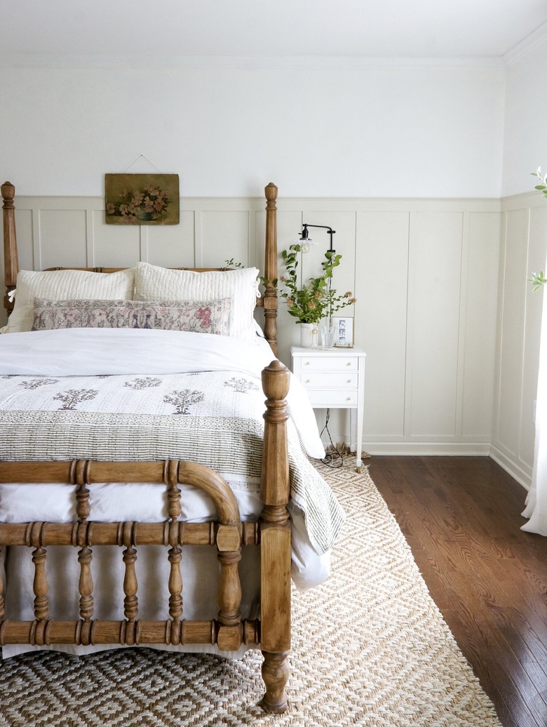 farmhouse wall light with fluted shade on paneled wall