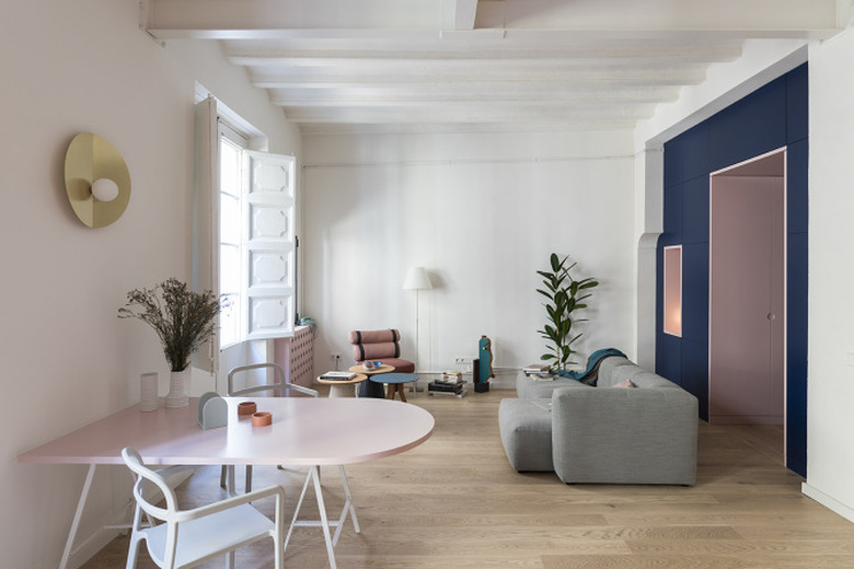 blue and pink modern living room