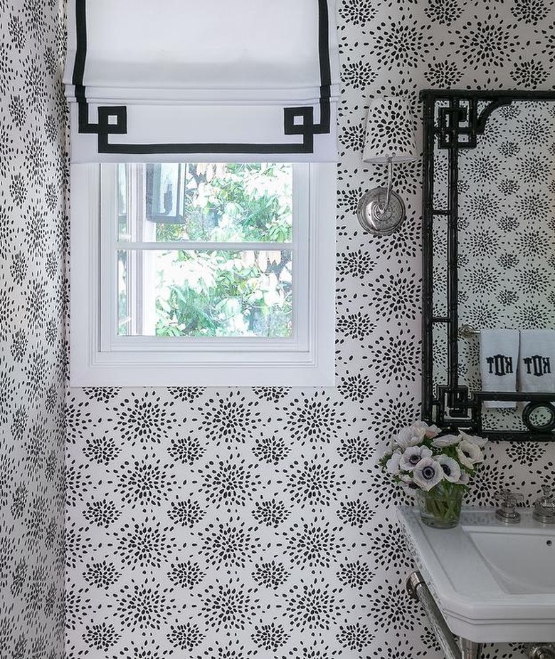 modern wallpaper with dot pattern in traditional bathroom