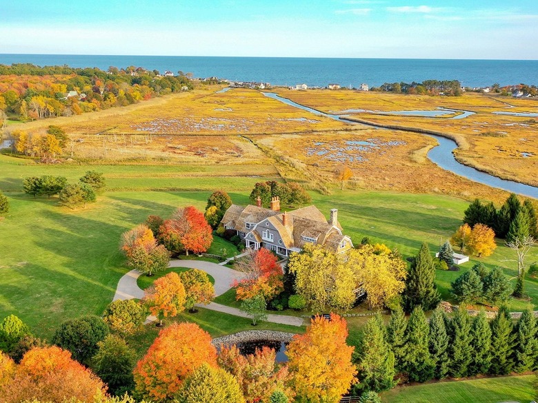 aerial view of house on grassy plot