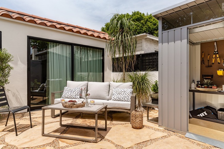 california backyard lounge and storage area