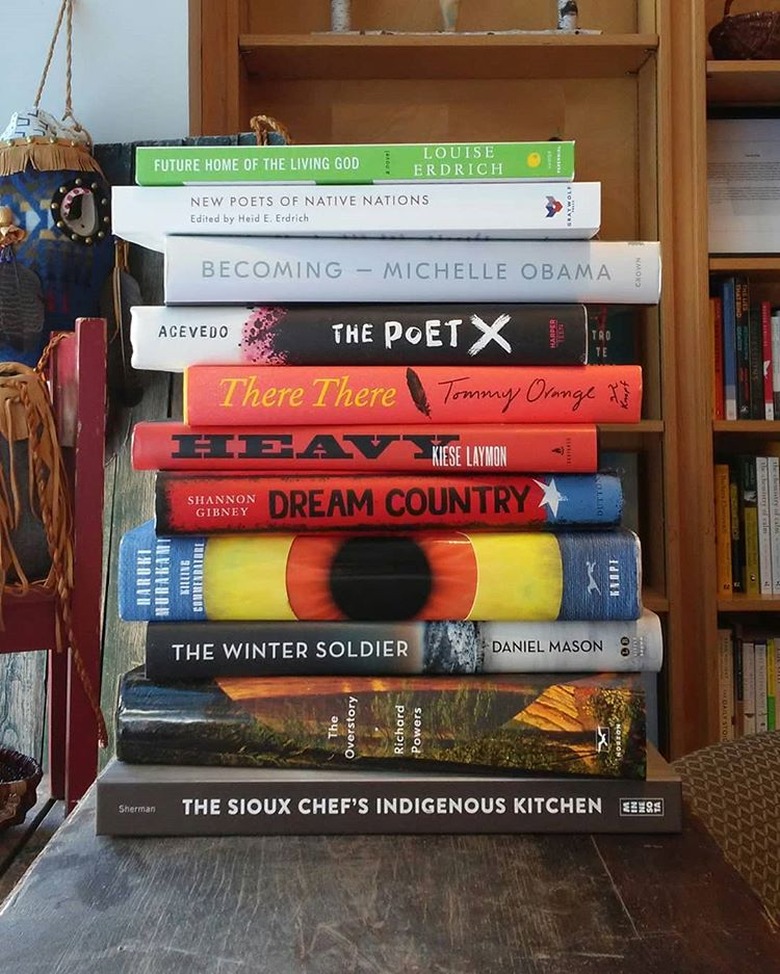 stack of books at Birchbark Books & Native Arts