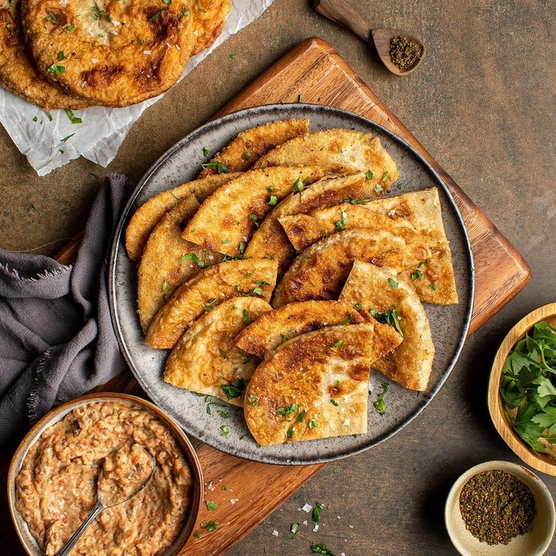 Za'atar Pancakes with Roasted Eggplant Dip