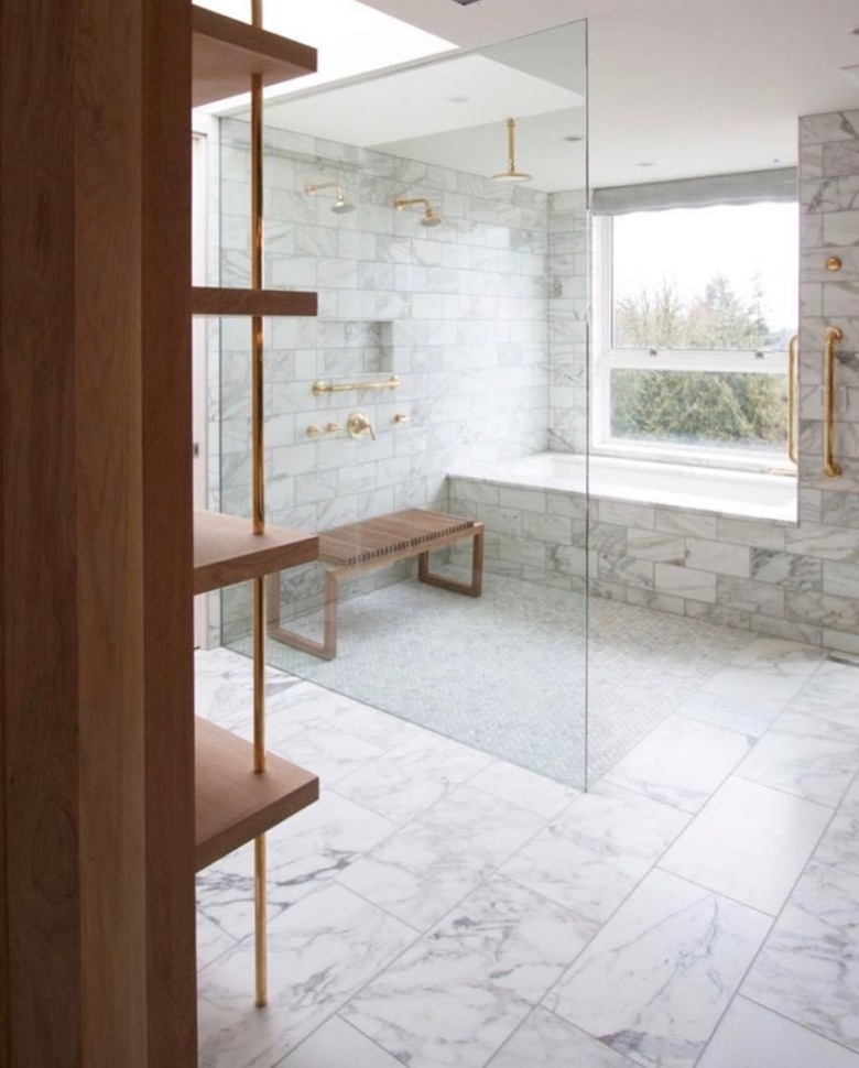 luxe marble open shower and bath