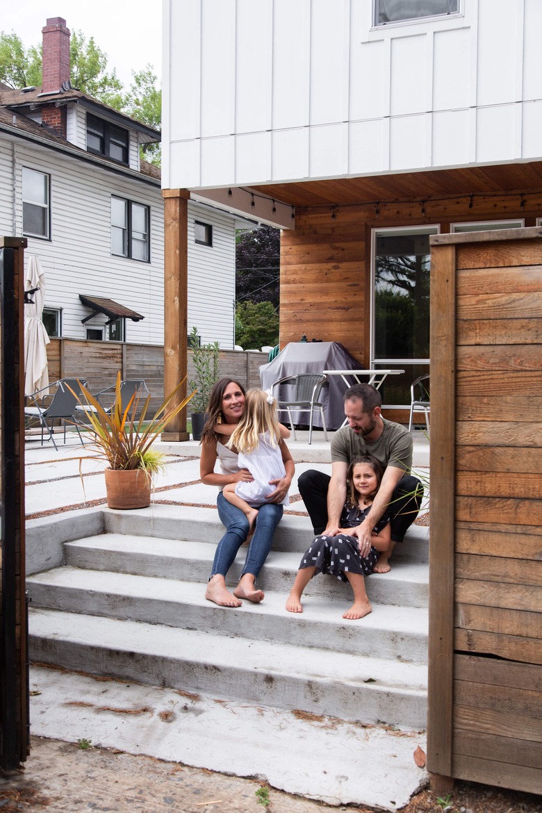 Meakins family on the steps of their home