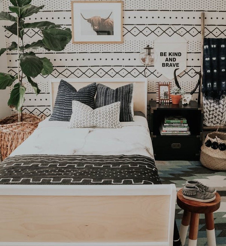 pattern play in boho tribal bedroom