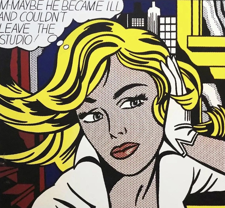 Roy Lichtenstein pop art print featuring woman with yellow hair