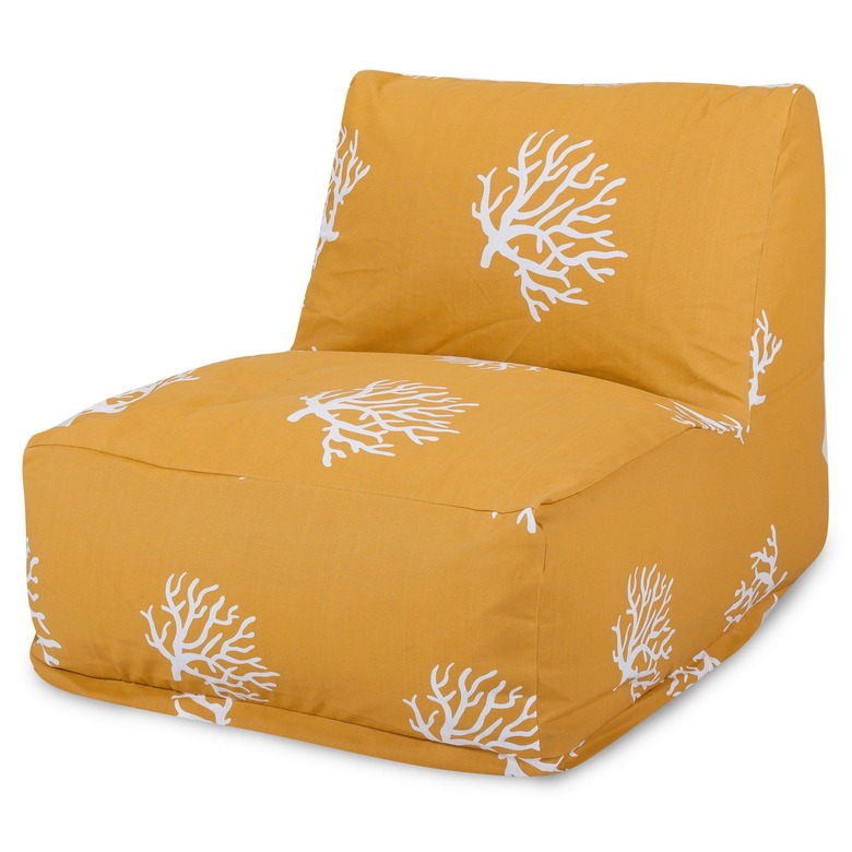 Coral print yellow bean bag chair