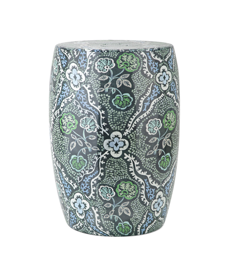 Blue and green painted garden stool