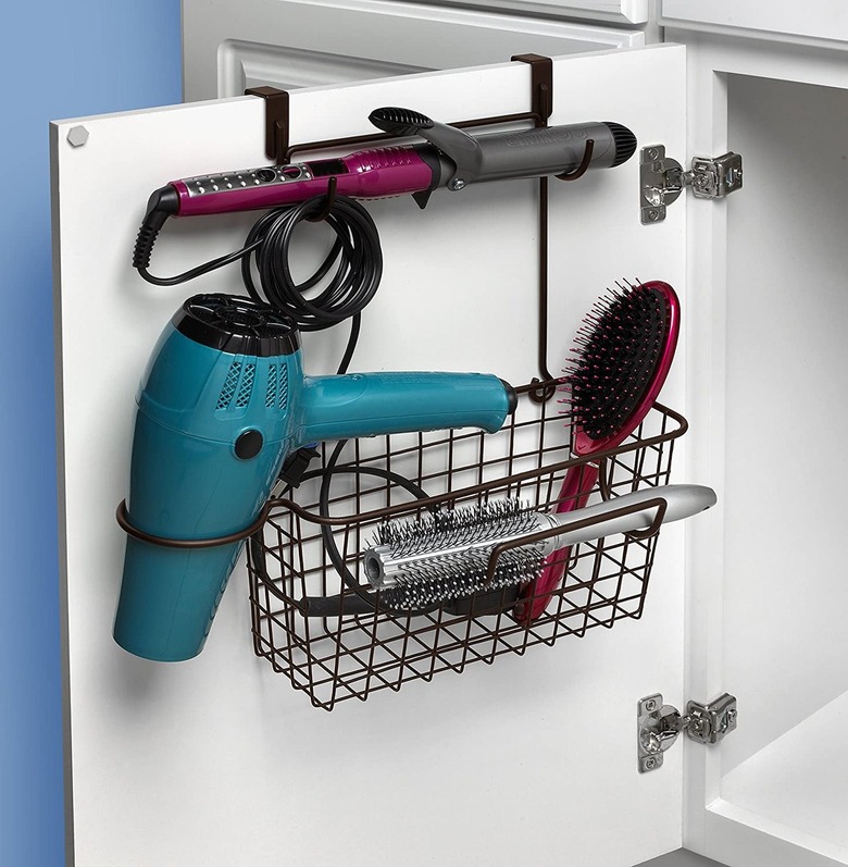 over the cabinet door hair tool organizer