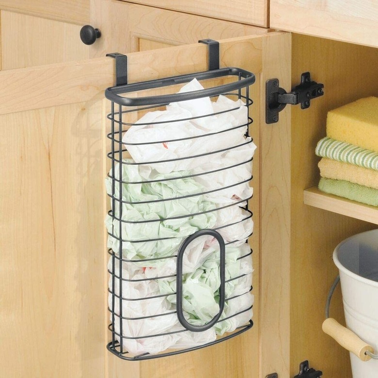 over the cabinet door plastic bag holder