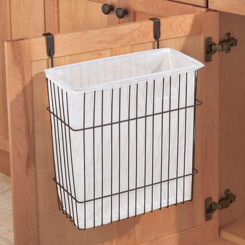 over the cabinet door metal waste bin holder