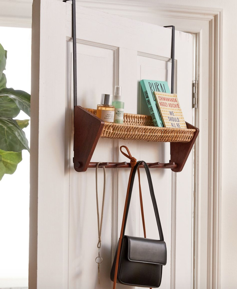 Over the Door Storage with Wicker over the door shelf and hanger.