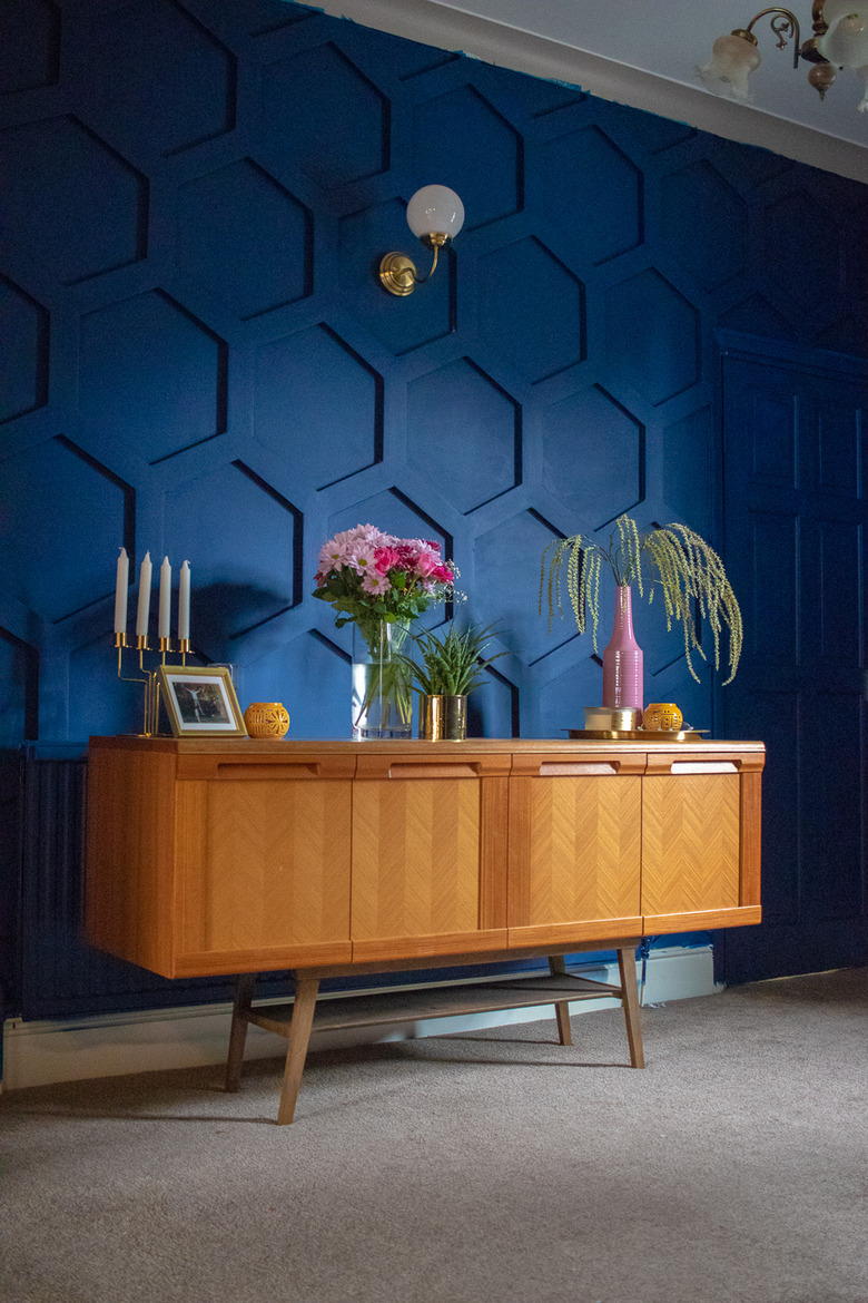 Pantone Color of the Year Classic Blue on a geometric accent wall