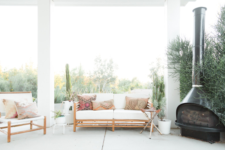 concrete patio with fireplace