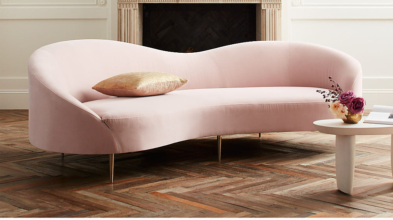 modern pastel pink velvet sofa