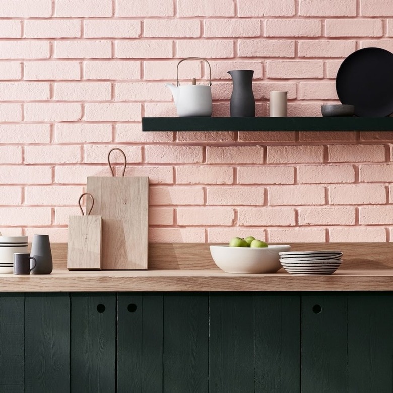 pink brick kitchen backsplash